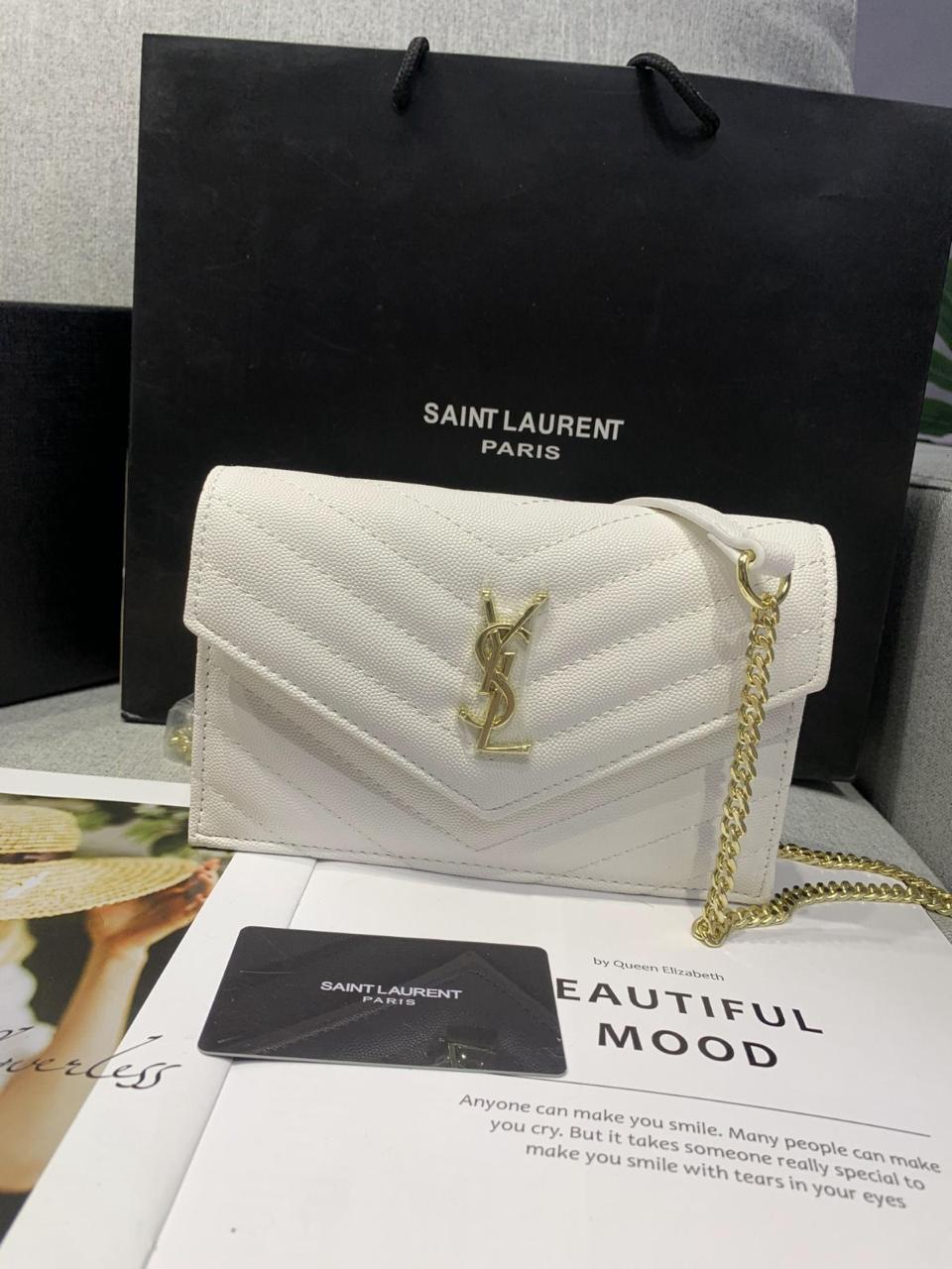 Saint Laurent Cassandre Matelassé Chain (White)