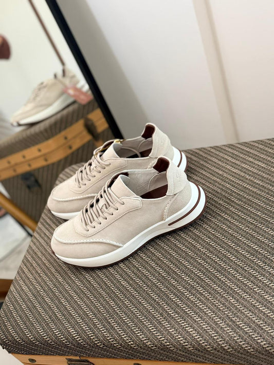 Loro piana Beige Suede Lace-Up Sneakers