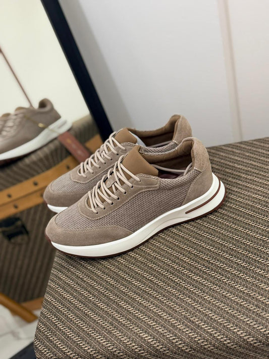 Loro piana Taupe Mesh & Suede Sneakers
