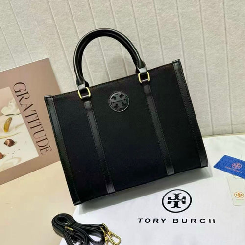 Tory Burch Ella T Monogram Small Tote (Black)