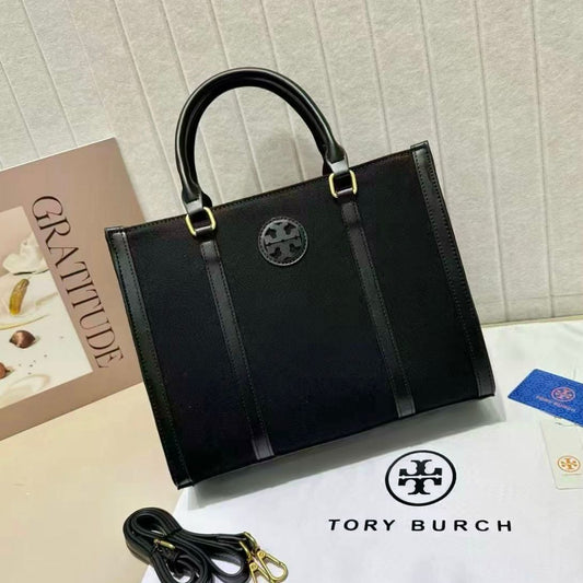 Tory Burch Ella T Monogram Small Tote (Black)