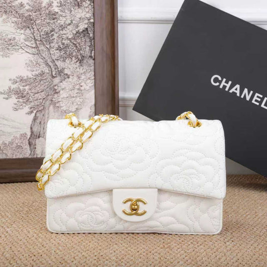Chanel Camellia Embossed Flap Bag (White)