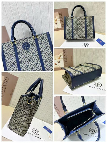 Tory Burch Ella T Monogram Small Tote (Tory Navy)