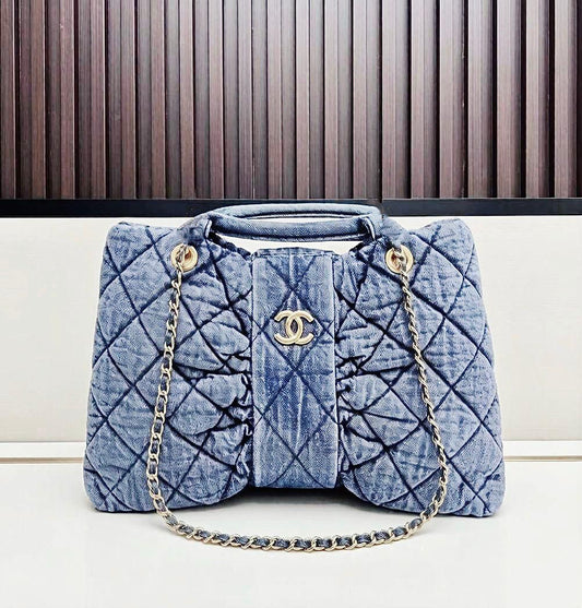 Chanel Quilted Denim Bow Tote (Blue Wash)
