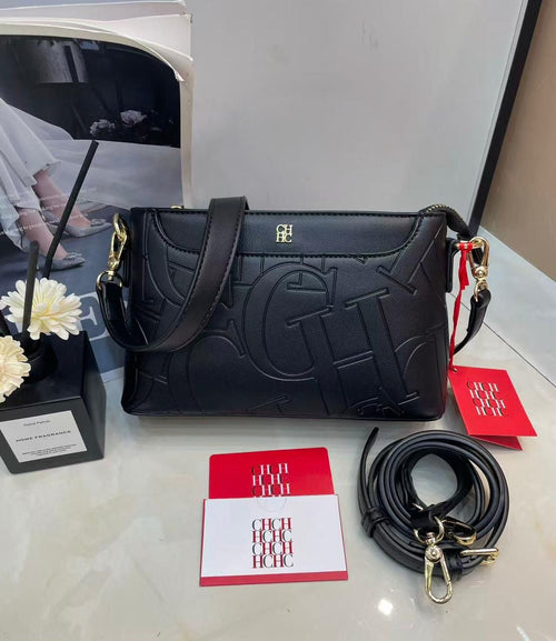 CH Carolina Herrera Initials Insignia Crossbody (Black Embossed)
