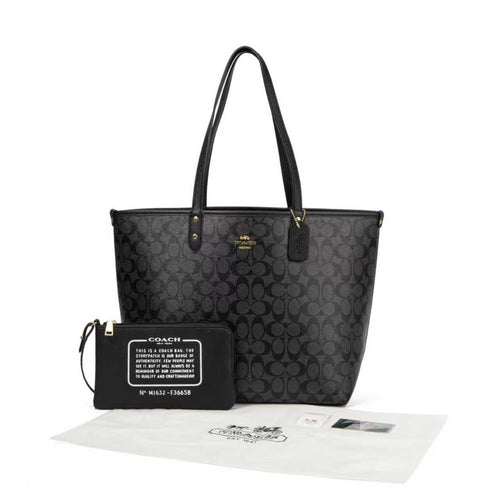 Coach City Tote in Signature Canvas with Pouch (Charcoal/Black)