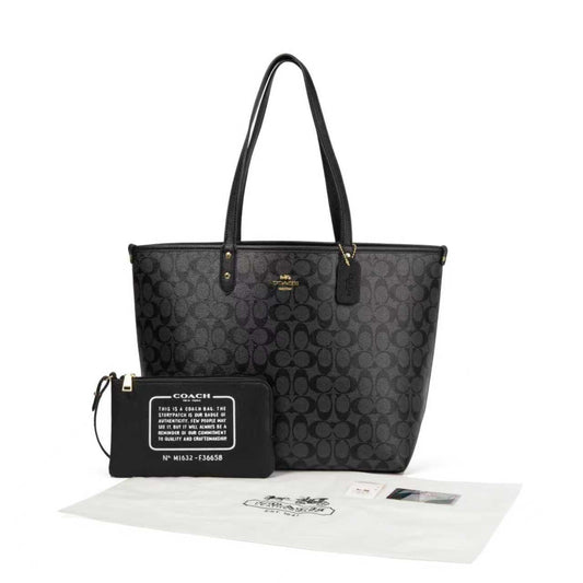 Coach City Tote in Signature Canvas with Pouch (Charcoal/Black)