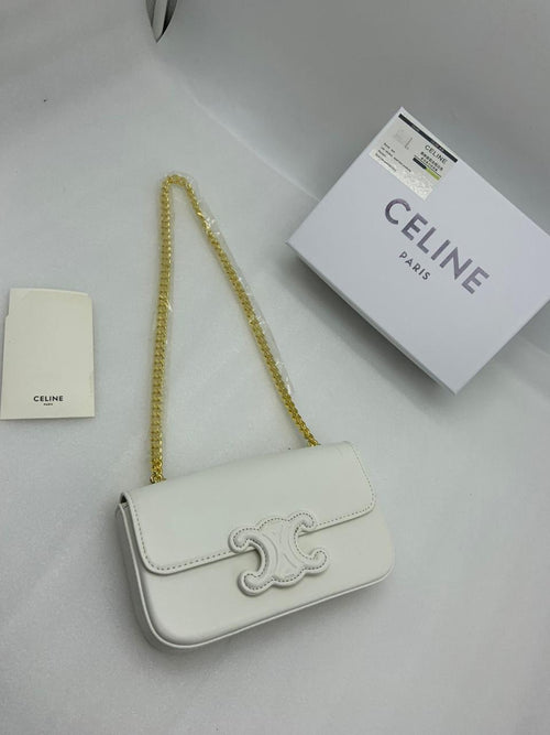Celine Chain Shoulder Bag Cuir Triomphe (Shiny Calfskin - White)