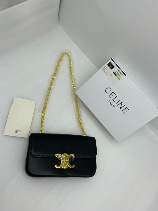 Celine Chain Shoulder Bag Triomphe (Shiny Calfskin - Black)