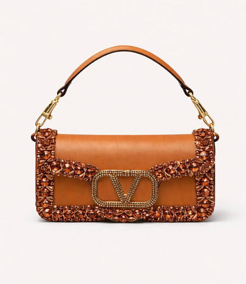 Valentino Garavani VLogo Locò Crystal-Embellished Leather Shoulder Bag (Cuir)