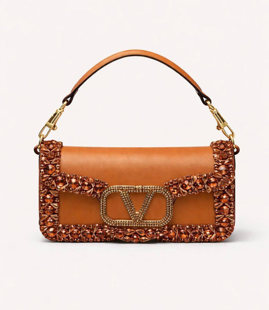 Valentino Garavani VLogo Locò Crystal-Embellished Leather Shoulder Bag (Cuir)