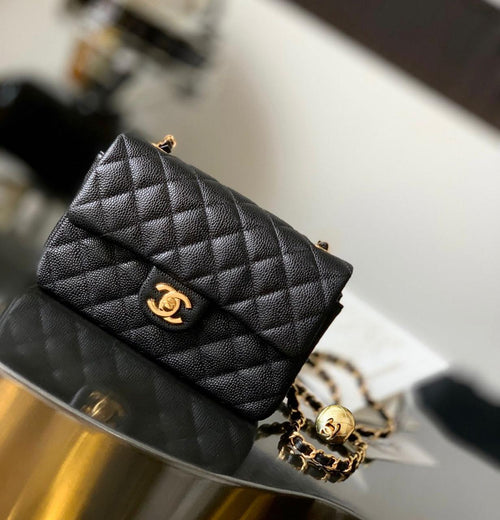 Chanel Mini Flap Bag with Pearl Crush (Black with Gold-Tone Hardware)