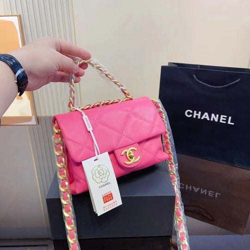 Chanel Mini Flap Bag with Top Handle (Pink)