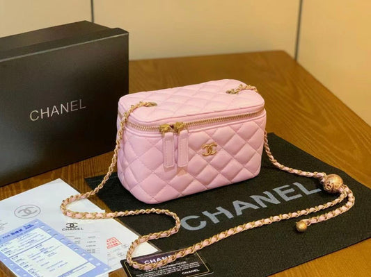 Chanel Vanity Case with Adjustable Gold Ball Chain (Light Pink)