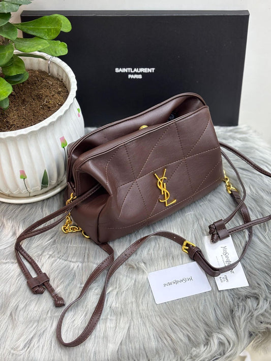 Saint Laurent June Box Bag in Quilted Lambskin (Dark Brown/Chocolate)