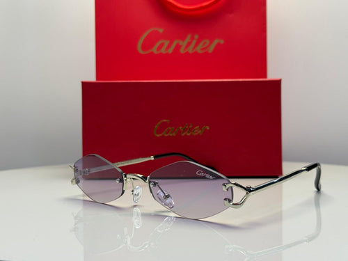 Cartier C Décor Rimless Geometric Sunglasses (Silver/Purple Gradient)
