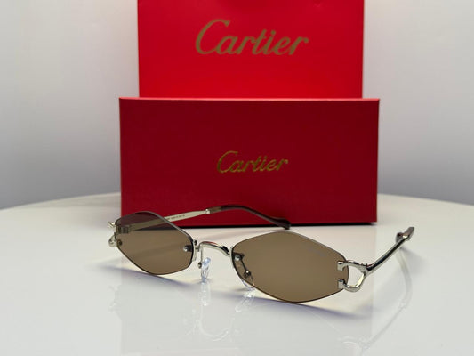 Cartier C Décor Rimless Geometric Sunglasses (Silver/Brown Gradient)