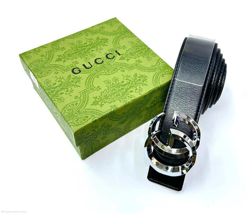 Gucci Interlocking G Belt (Black with Polished Silver Hardware)