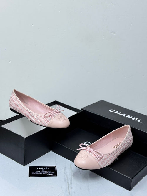Chanel Ballet Flats (Pink Tweed and Lambskin)