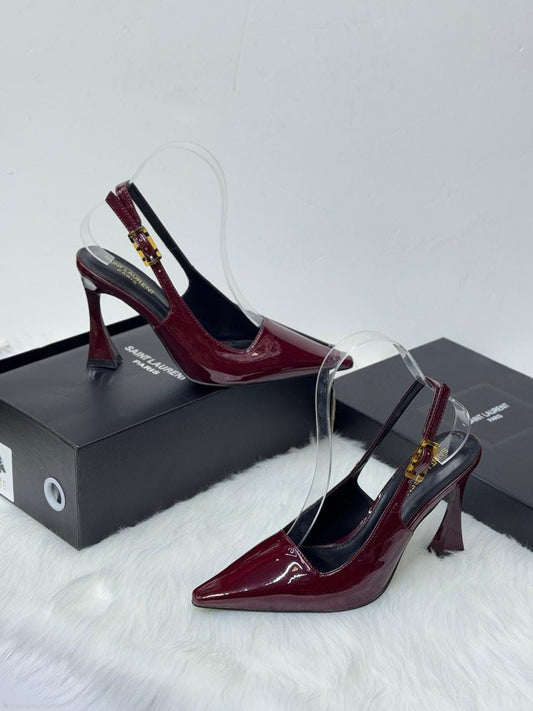 Saint Laurent Dive Slingback Pumps (Burgundy)