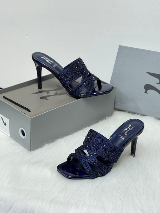 Gina Crystal-Embellished Heeled Mules (Midnight Blue)