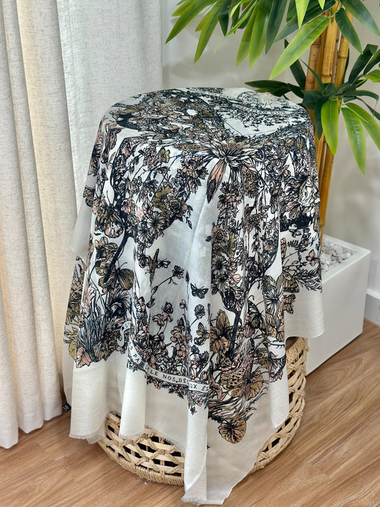 Dior "Around the World" Floral Scarf (White/Multi)