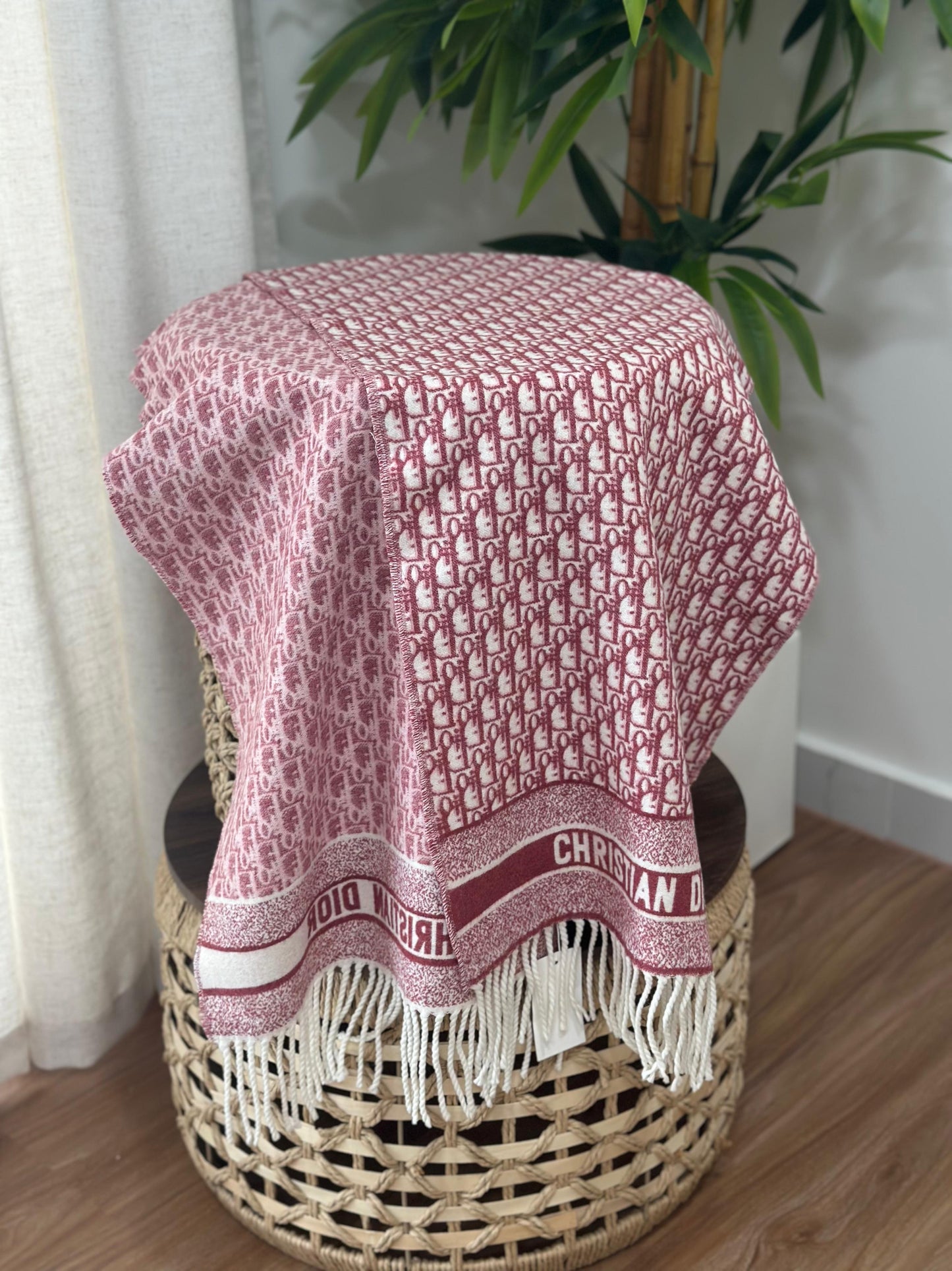 Dior Oblique Blanket Scarf (Burgundy/White)
