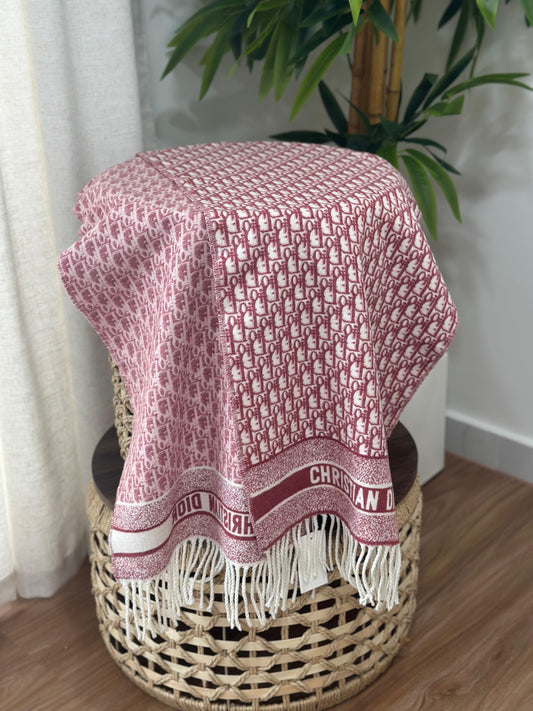 Dior Oblique Blanket Scarf (Burgundy/White)