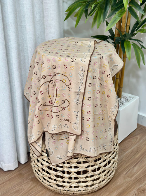 Chanel CC Monogram Scarf (Beige/Multi)
