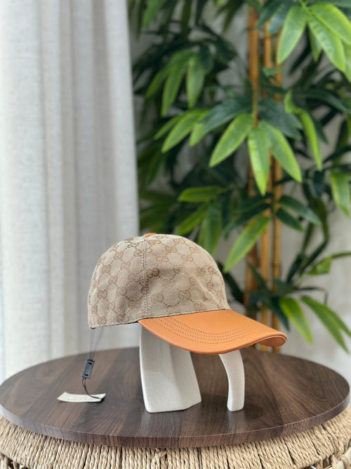 Gucci GG Canvas and Leather Baseball Hat (Beige/Tan)