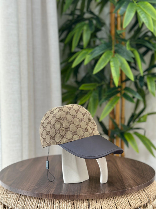 Gucci GG Canvas Baseball Hat with Leather Visor (Beige/Ebony & Brown)