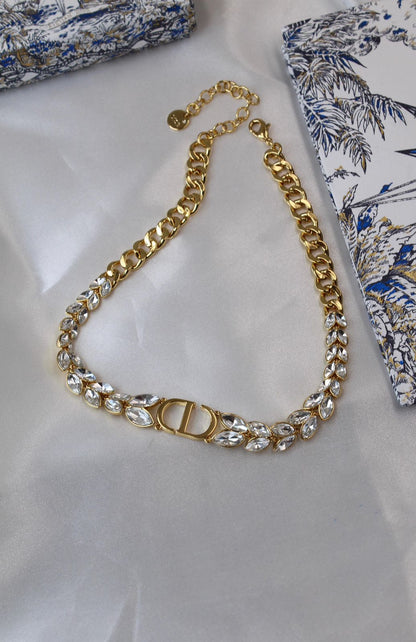 Dior Petit CD Baroque Jewelry Set (Gold-Finish Metal with White Crystals and Resin Pearls)
