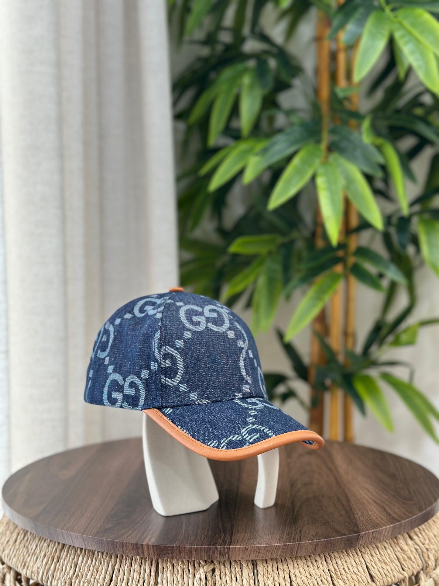 Gucci Jumbo GG Denim Baseball Hat (Dark Blue/Tan)