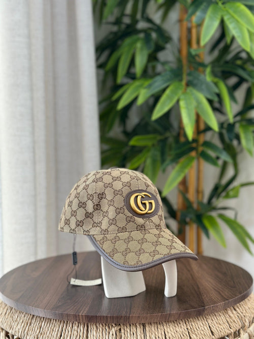 Gucci GG Canvas Baseball Hat with Double G (Beige/Ebony)