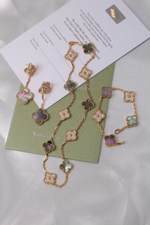 Van Cleef & Arpels Vintage Alhambra Set (Grey Mother-of-Pearl and Diamonds)